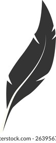 Black Silhouette of Majestic Feather. Isolated on White Background. Vector Illustration