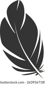Black Silhouette of Majestic Feather. Isolated on White Background. Vector Illustration