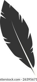 Black Silhouette of Majestic Feather. Isolated on White Background. Vector Illustration