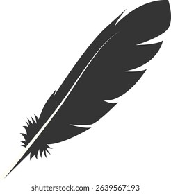 Black Silhouette of Majestic Feather. Isolated on White Background. Vector Illustration