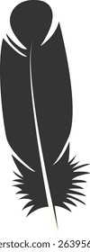 Black Silhouette of Majestic Feather. Isolated on White Background. Vector Illustration