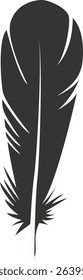 Black Silhouette of Majestic Feather. Isolated on White Background. Vector Illustration