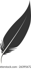 Black Silhouette of Majestic Feather. Isolated on White Background. Vector Illustration