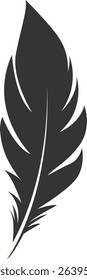 Black Silhouette of Majestic Feather. Isolated on White Background. Vector Illustration