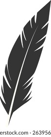 Black Silhouette of Majestic Feather. Isolated on White Background. Vector Illustration