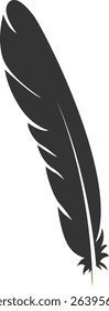 Black Silhouette of Majestic Feather. Isolated on White Background. Vector Illustration