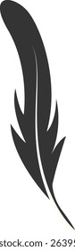 Black Silhouette of Majestic Feather. Isolated on White Background. Vector Illustration