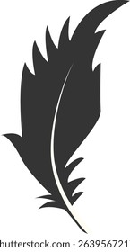 Black Silhouette of Majestic Feather. Isolated on White Background. Vector Illustration