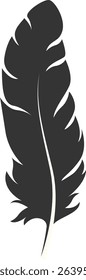 Black Silhouette of Majestic Feather. Isolated on White Background. Vector Illustration