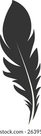 Black Silhouette of Majestic Feather. Isolated on White Background. Vector Illustration