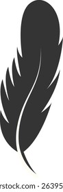 Black Silhouette of Majestic Feather. Isolated on White Background. Vector Illustration