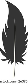Black Silhouette of Majestic Feather. Isolated on White Background. Vector Illustration