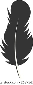 Black Silhouette of Majestic Feather. Isolated on White Background. Vector Illustration