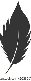 Black Silhouette of Majestic Feather. Isolated on White Background. Vector Illustration