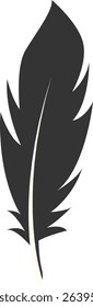 Black Silhouette of Majestic Feather. Isolated on White Background. Vector Illustration