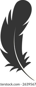 Black Silhouette of Majestic Feather. Isolated on White Background. Vector Illustration