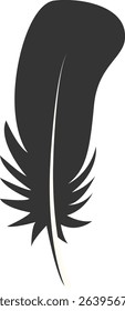 Black Silhouette of Majestic Feather. Isolated on White Background. Vector Illustration