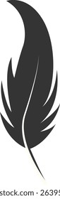 Black Silhouette of Majestic Feather. Isolated on White Background. Vector Illustration
