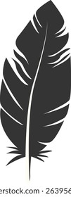 Black Silhouette of Majestic Feather. Isolated on White Background. Vector Illustration
