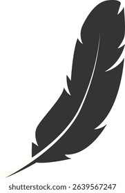 Black Silhouette of Majestic Feather. Isolated on White Background. Vector Illustration