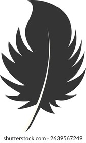Black Silhouette of Majestic Feather. Isolated on White Background. Vector Illustration