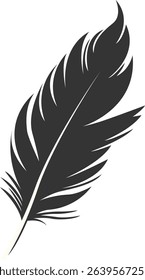 Black Silhouette of Majestic Feather. Isolated on White Background. Vector Illustration