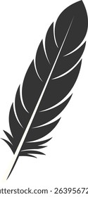 Black Silhouette of Majestic Feather. Isolated on White Background. Vector Illustration