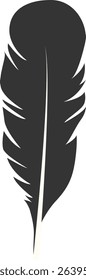 Black Silhouette of Majestic Feather. Isolated on White Background. Vector Illustration