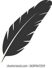 Black Silhouette of Majestic Feather. Isolated on White Background. Vector Illustration