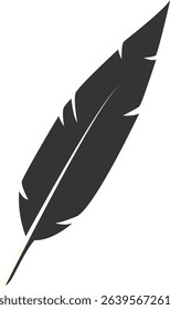 Black Silhouette of Majestic Feather. Isolated on White Background. Vector Illustration