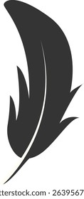Black Silhouette of Majestic Feather. Isolated on White Background. Vector Illustration