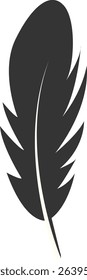 Black Silhouette of Majestic Feather. Isolated on White Background. Vector Illustration