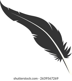 Black Silhouette of Majestic Feather. Isolated on White Background. Vector Illustration