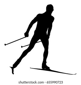 Black Silhouette Male Athlete Cross Country Skier