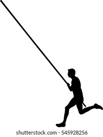black silhouette of a male athlete pole vaulting