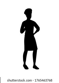 Black silhouette of male chef cook or professional bakery cartoon character design flat vector illustration isolated on white background
