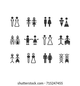 Black silhouette Male and Female signs and symbols set on white background