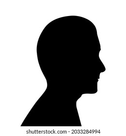 Black silhouette male head  Profile man  guy  Middle  aged man and straight nose   short hair  Anonymous icon  Drawing isolated white background  Vector illustration  Male face side view