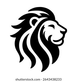 Black silhouette of a male lion's head.Vector illustration isolated on white background.