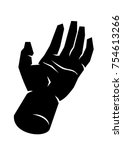Black silhouette of a male open hand palm up, fingers extended. White hand lines on an empty hand drawn in perspective. Symbol of clarity, honesty, openness, friendship. Simple, basic illustration.

