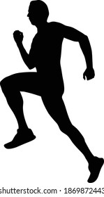 black silhouette male runner athlete running on white background