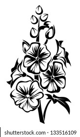 Black silhouette of mallow flowers. Vector illustration.