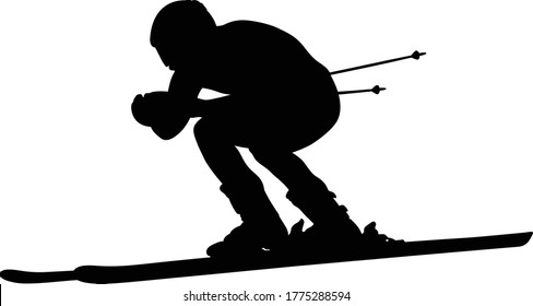 black silhouette man athlete alpine skier on white background