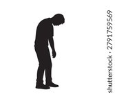 A black silhouette of a man bending over, simple illustration