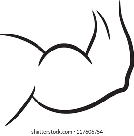 Black silhouette of man biceps on white background