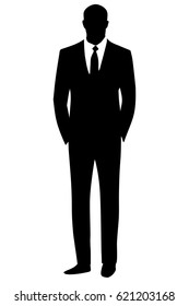 Black silhouette man businessman in a simple business suit. Vector illustration.