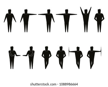 
Black silhouette of a man in a difference poses