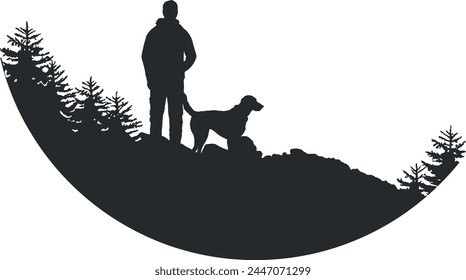 black silhouette of a man with a dog