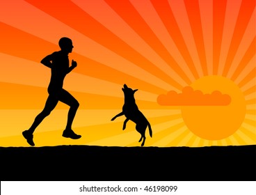black silhouette of man with dog