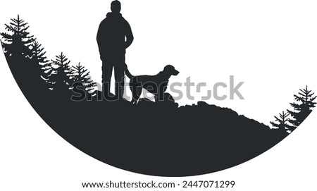 black silhouette of a man with a dog